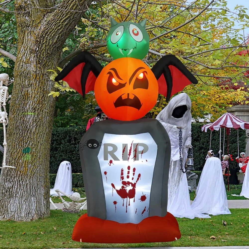 7 FT Tall Halloween Inflatables Decorations Blow up Decor Tombstone with Bat